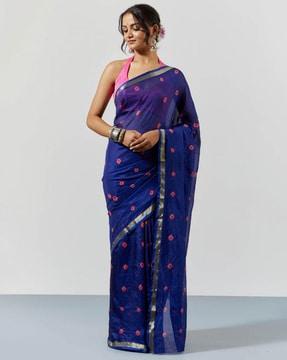 women bandhani print saree with zari border