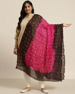 women bandhani print silk dupatta