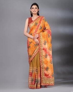 women bandhani print silk saree