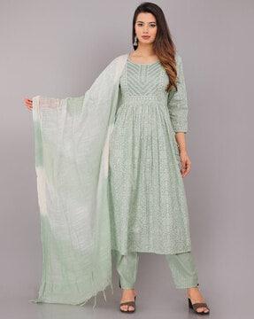 women bandhani print straight kurta & pants set
