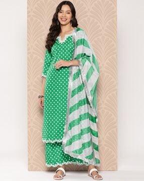 women bandhani print straight kurta suit set