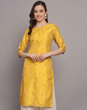 women bandhani print straight kurta with palazzos