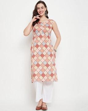 women bandhani print straight kurta with palazzos