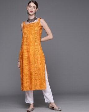 women bandhani print straight kurta