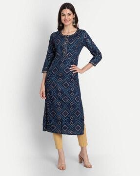 women bandhani print straight kurta