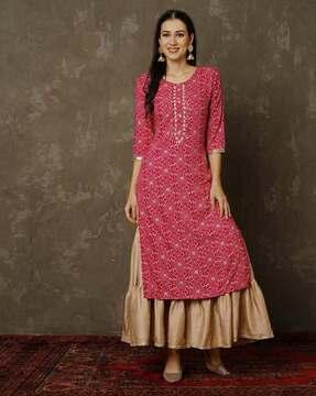 women bandhani print straight kurta