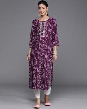 women bandhani print straight kurta