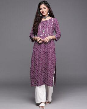 women bandhani print straight kurta