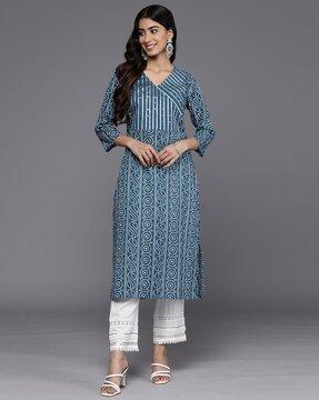 women bandhani print straight kurta