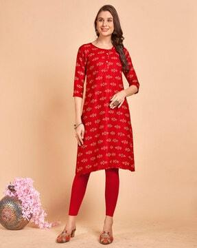 women bandhani print straight kurta