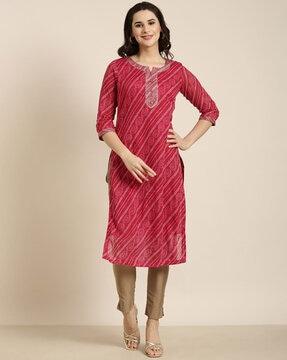 women bandhani print straight kurta