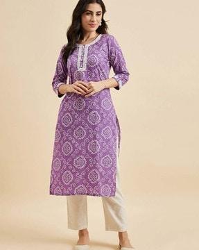 women bandhani print straight kurta