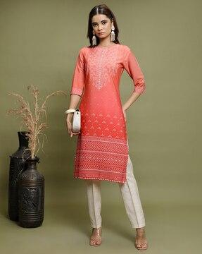 women bandhani print straight kurta