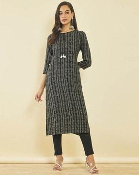 women bandhani print straight kurta