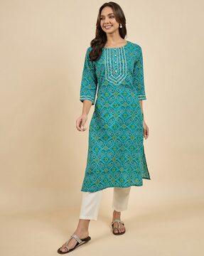 women bandhani print straight kurta