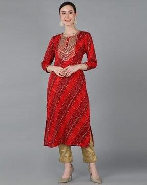 women bandhani print straight kurta