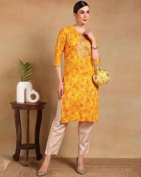 women bandhani print straight kurta