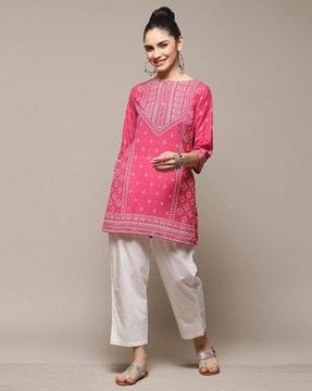 women bandhani print straight kurti