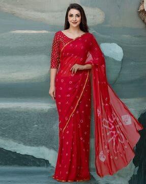 women bandhani saree with contrast border