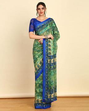 women bandhnai print saree with contrast border