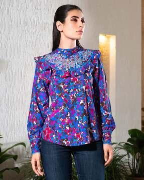 women bangkok top with sequence embroidery