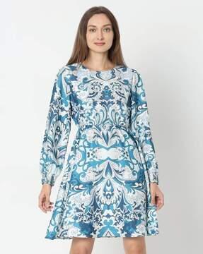 women baroque print fit & flare dress