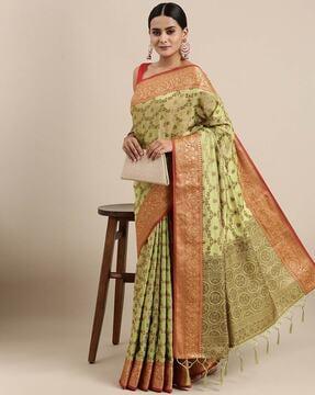 women baroque woven banarasi silk saree with tassels