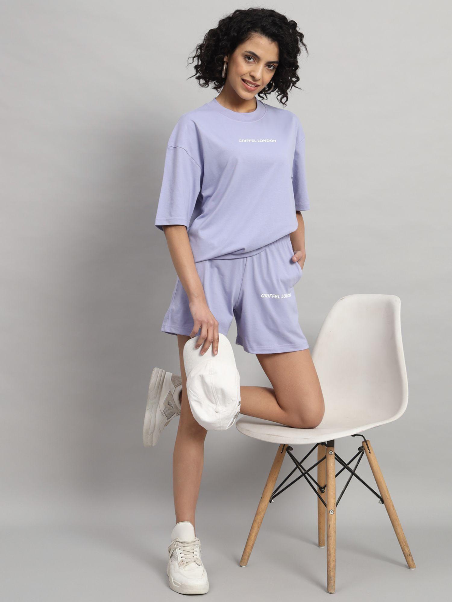 women basic logo lavender t-shirt and shorts (set of 2)