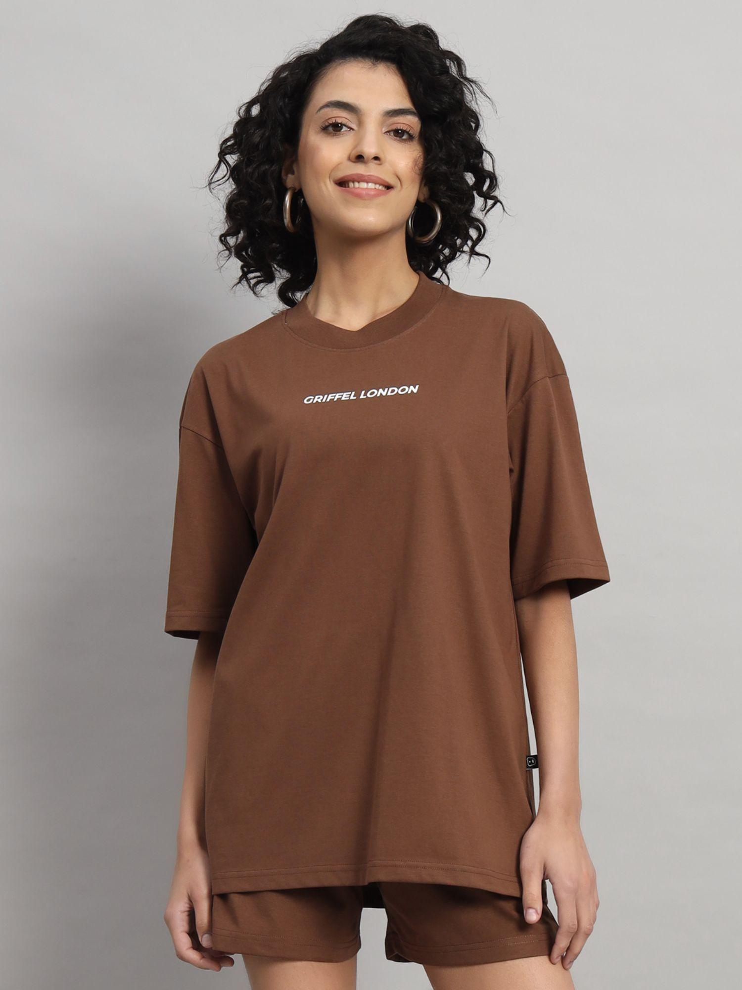 women basic logo oversized coffee t-shirt