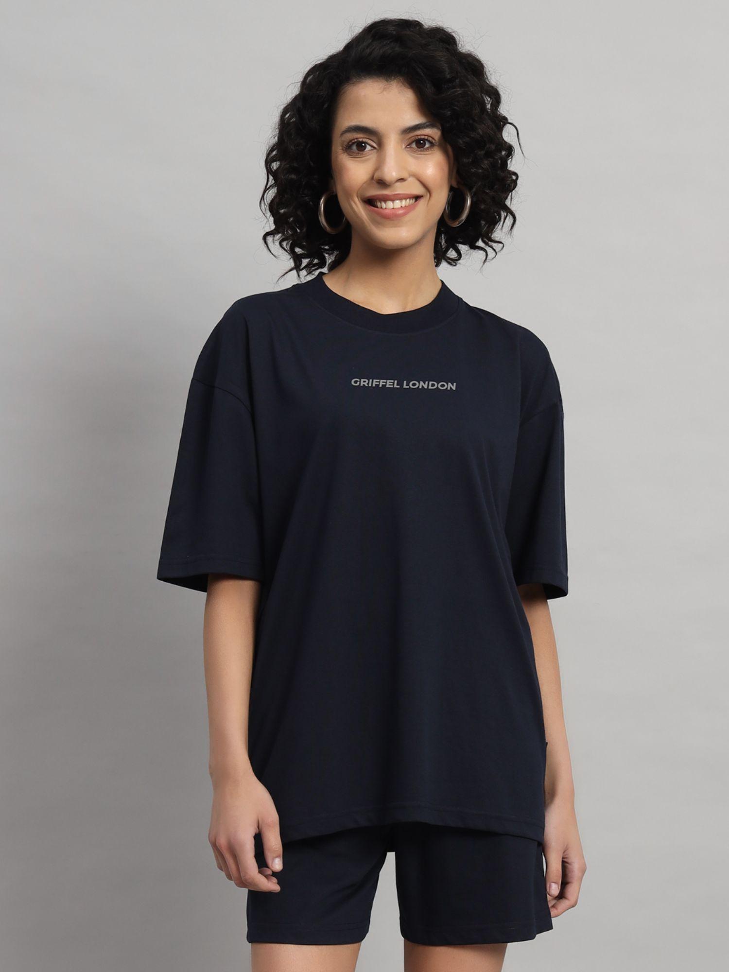 women basic logo oversized navy t-shirt