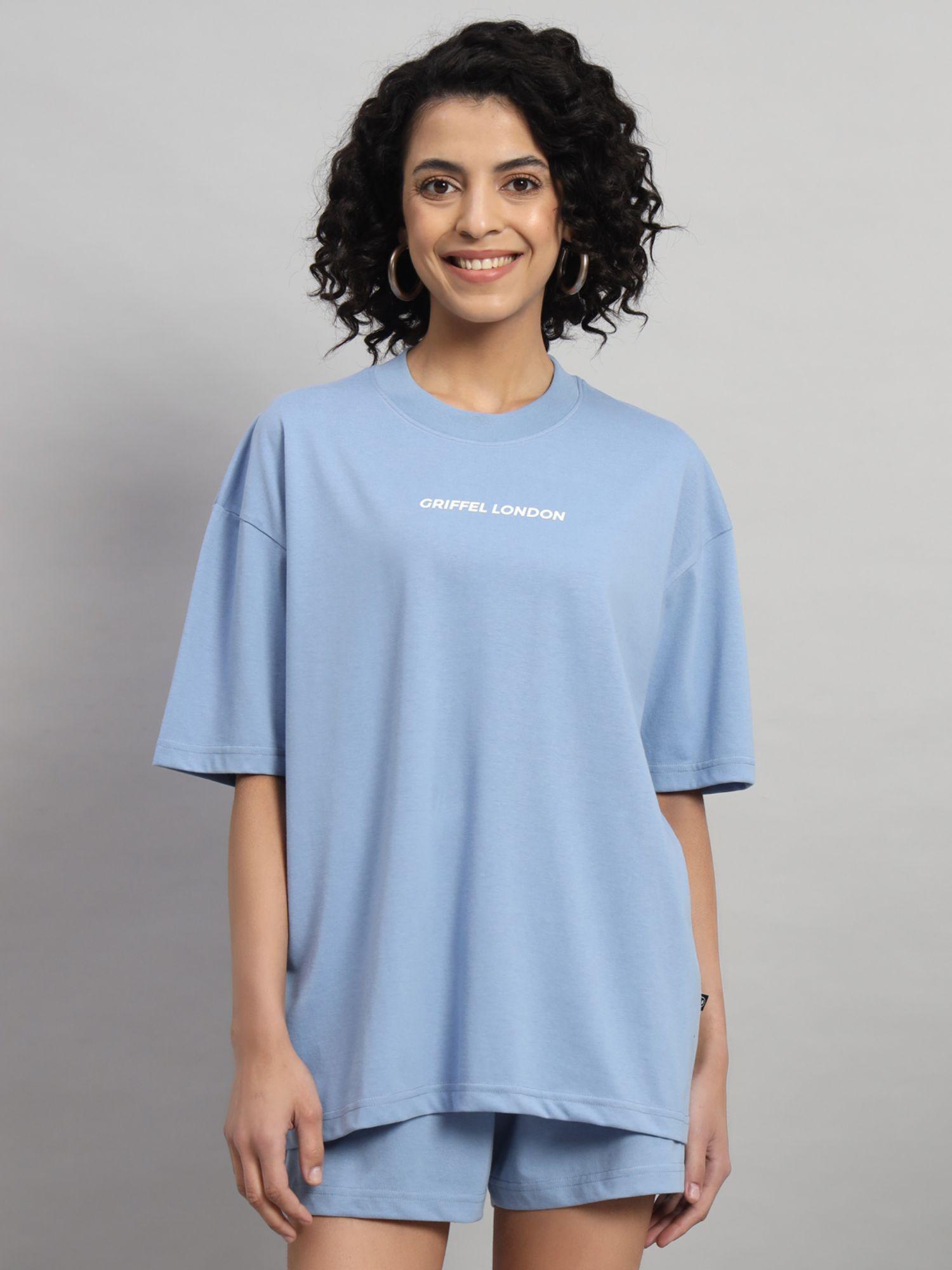 women basic logo oversized sky blue t-shirt