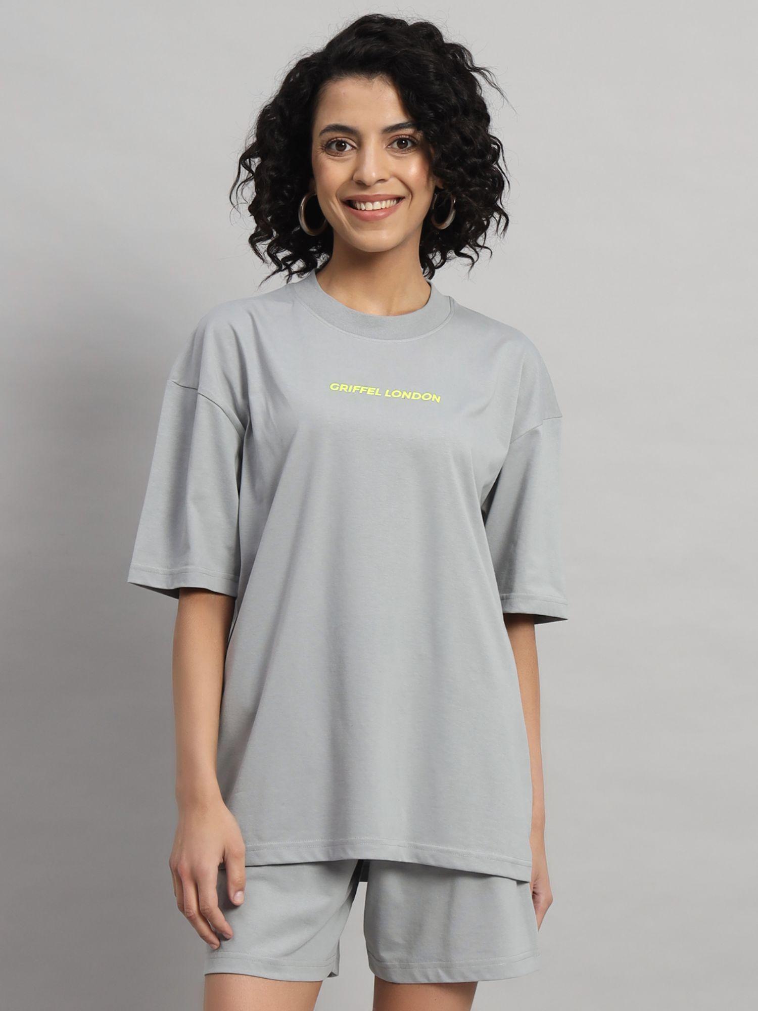 women basic logo oversized steel grey t-shirt