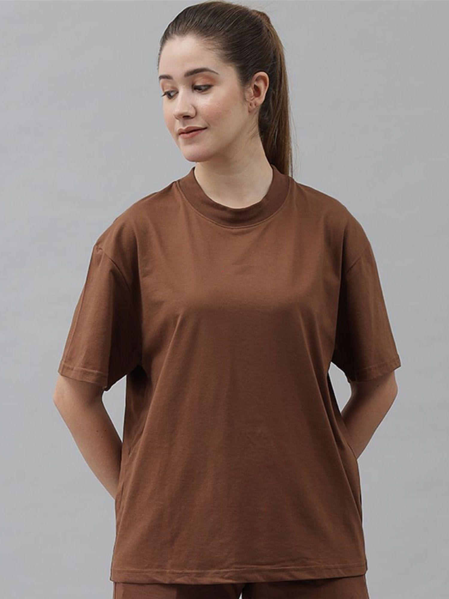 women basic solid oversized brown t-shirt