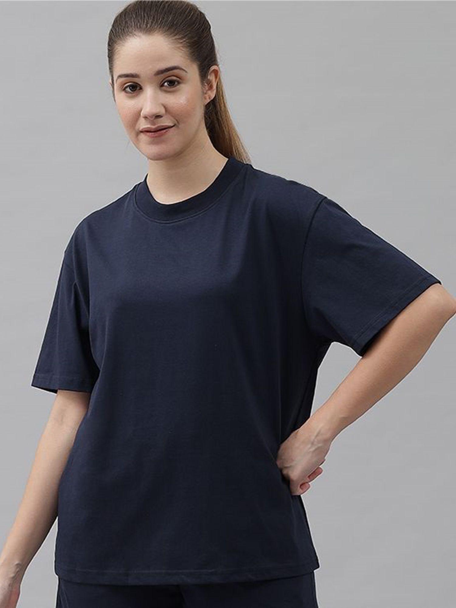 women basic solid oversized navy t-shirt