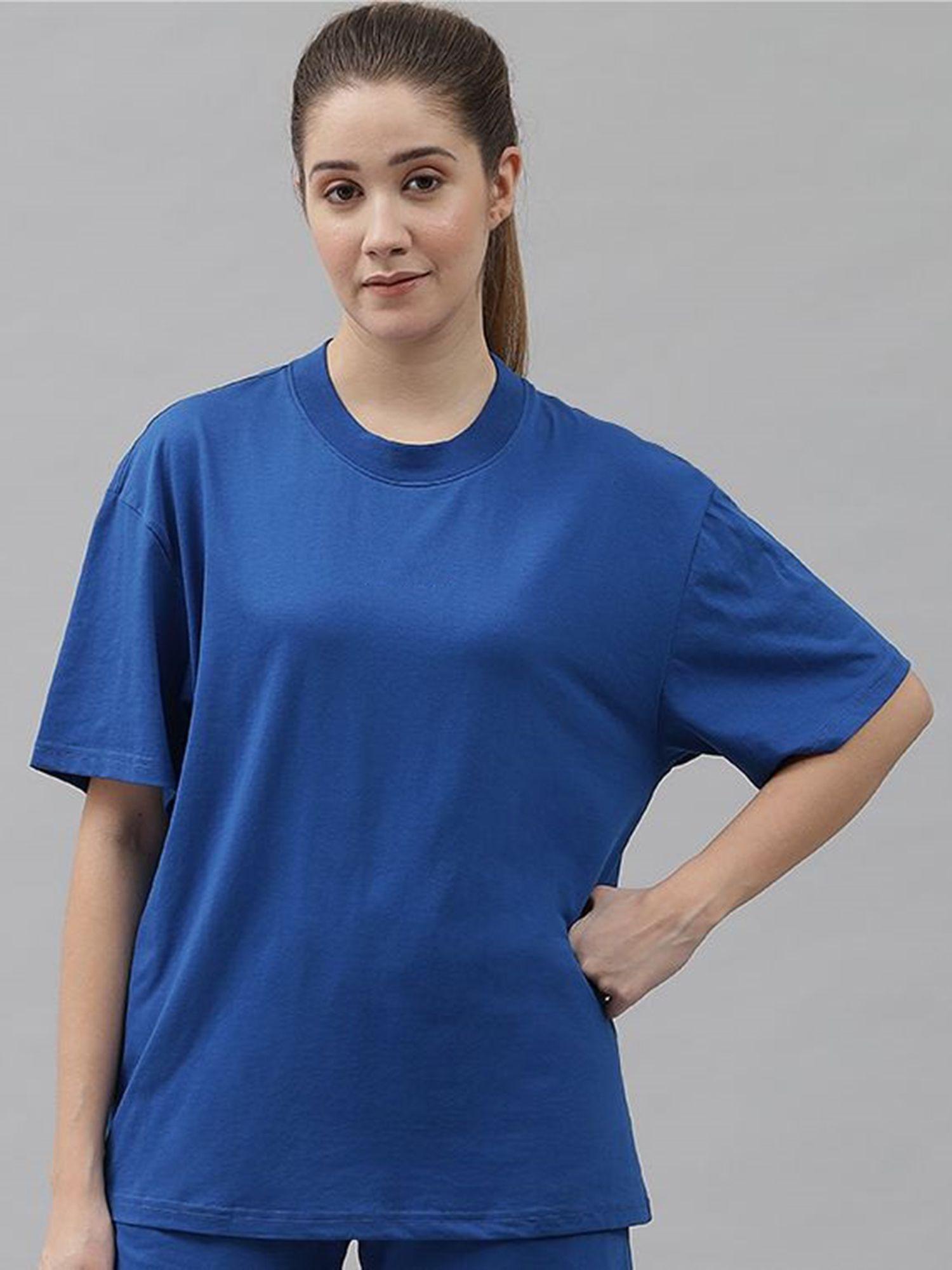 women basic solid oversized royal t-shirt