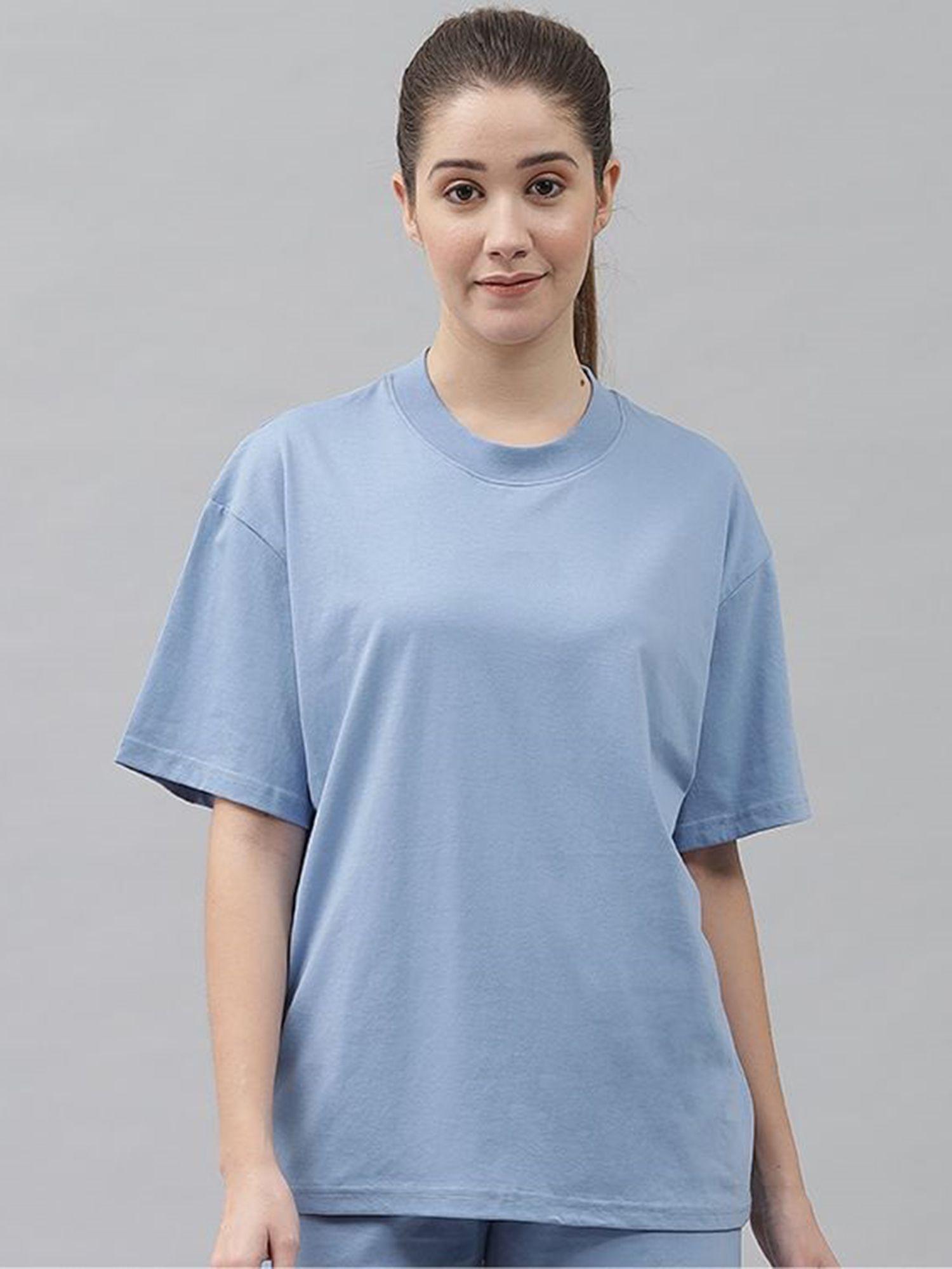 women basic solid oversized sky blue t-shirt