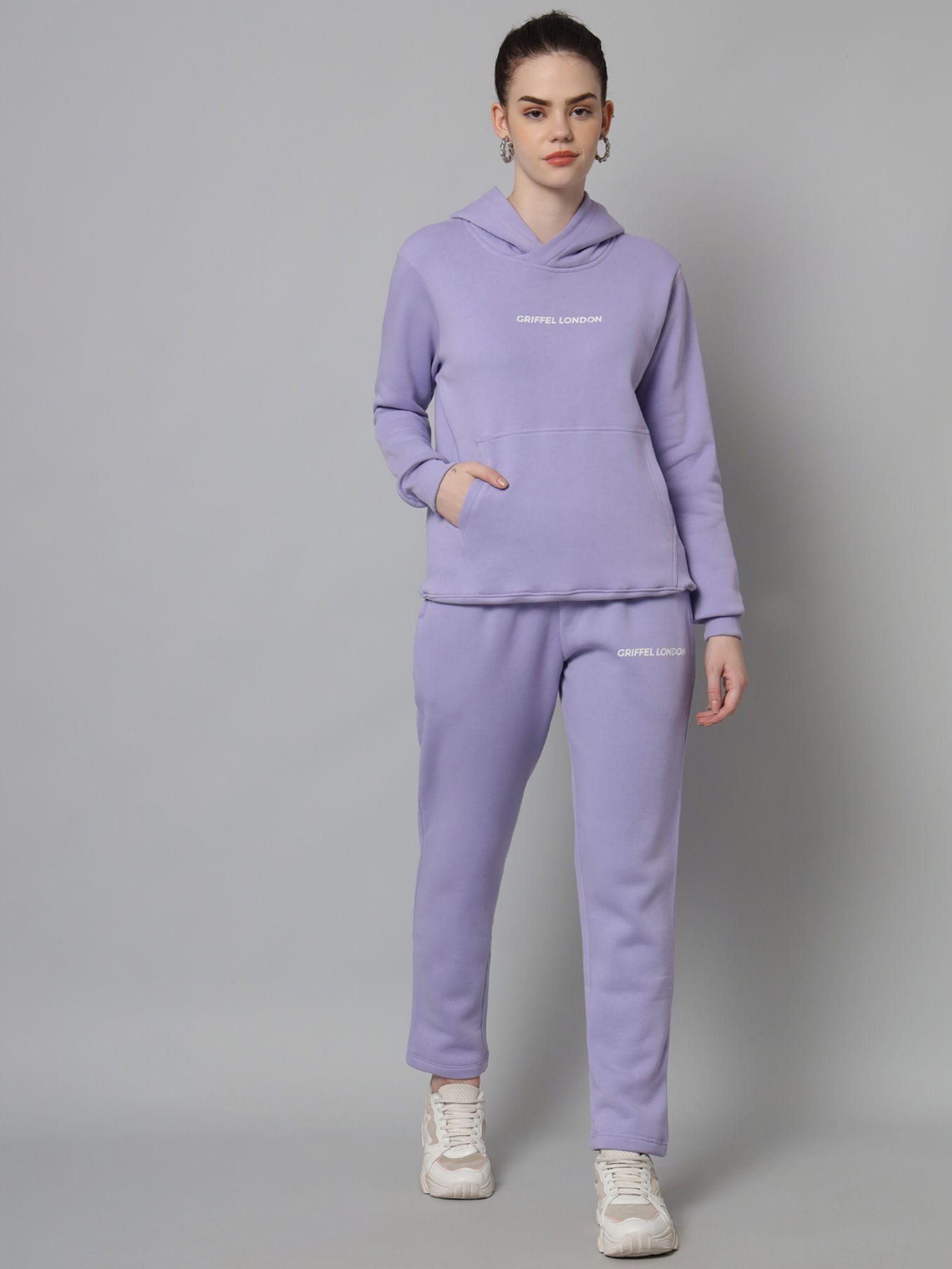 women basic solid regular fit lavender hoody tracksuit (set of 2)