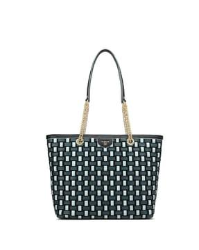 women basket-weave genuine leather tote bag