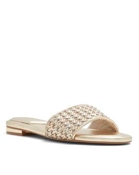 women basket-weave open-toe flat sandals