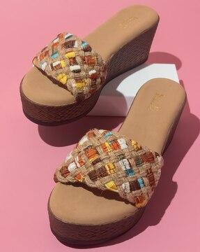 women basket-weave pattern wedges