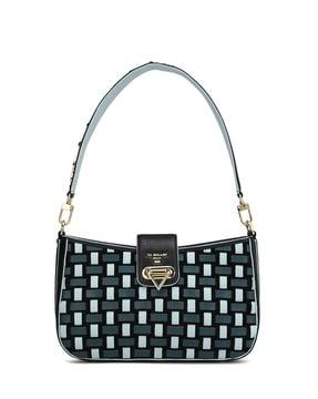 women basket-weave shoulder bag with detachable strap