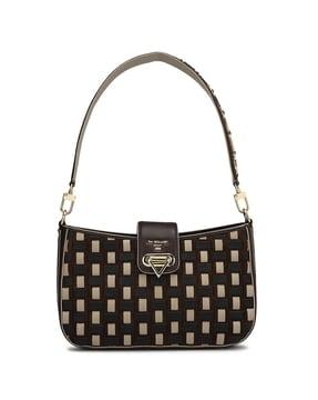 women basket-weave shoulder bag with detachable strap