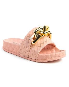 women basket-weave slip-on sandals