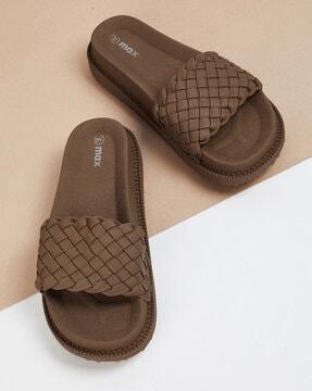 women basket-weave slip-on slides