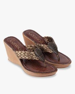 women basket-weave wedges