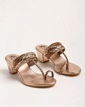 women beaded chunky heeled sandals with open ring toes