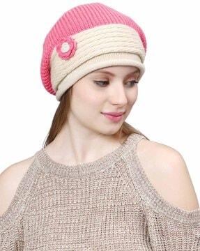 women beanie cap with floral applique