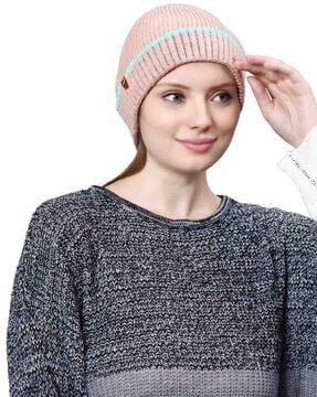 women beanie cap with ribbed hem