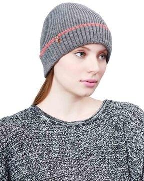 women beanie cap with ribbed hem