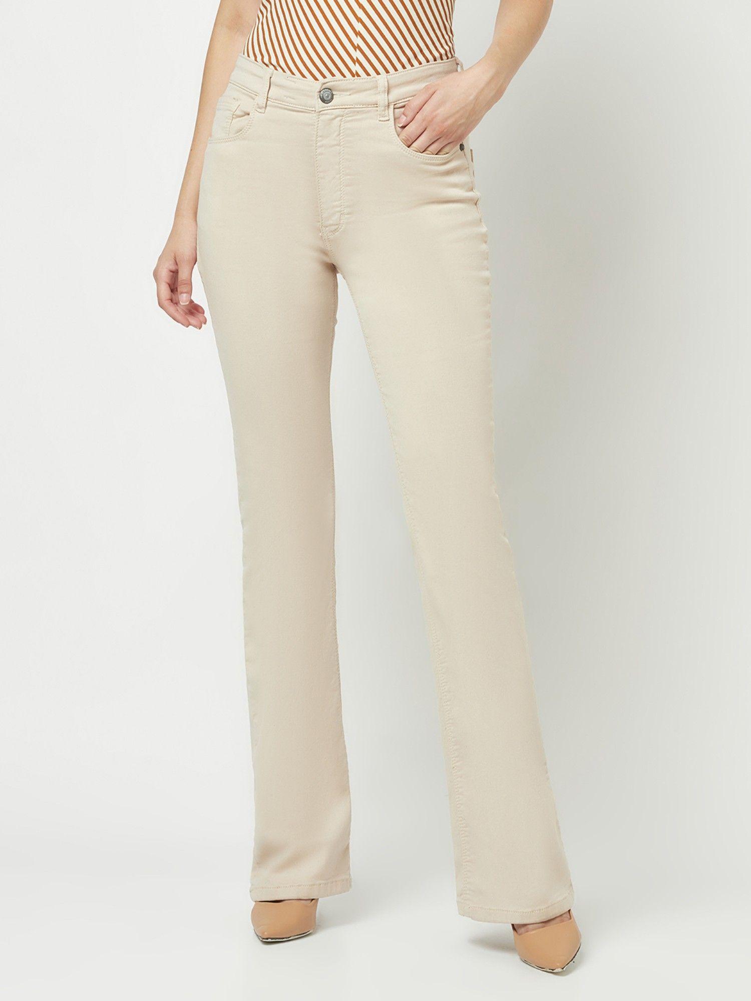 women beige boot cut jeans